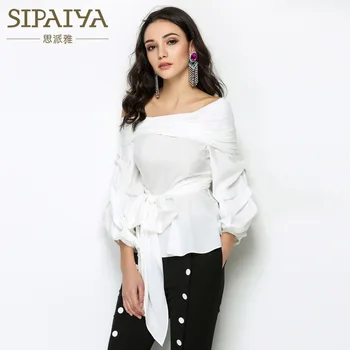 2019 Spring and Summer Elegant Women Shirts Streetwear Sashes Full Shirts Slash Neck Lantern Sleeve Casual Solid Shirts
2019 Spring and Summer Elegant Women Shirts Streetwear Sashes Full Shirts Slash Neck Lantern Sleeve Casual Solid Shirts