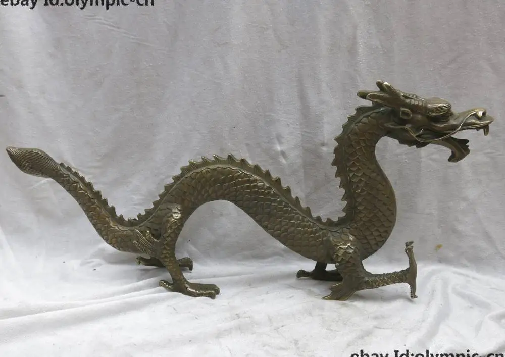 20 "Китайская латунная медная резная Красивая счастливая скульптура дракона Статуя
20 "Китайская латунная медная резная Красивая счастливая скульптура дракона Статуя
