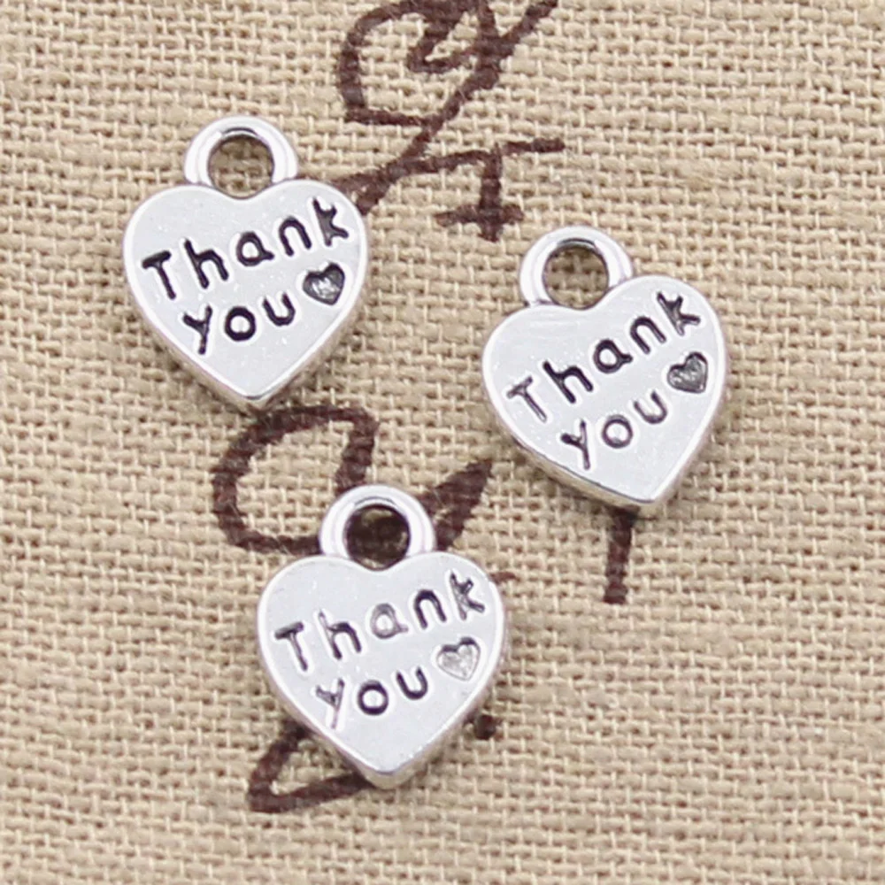 

40pcs Charms Heart Thank You 12x10mm Antique Silver Color Pendants DIY Necklace Crafts Making Findings Handmade Tibetan Jewelry