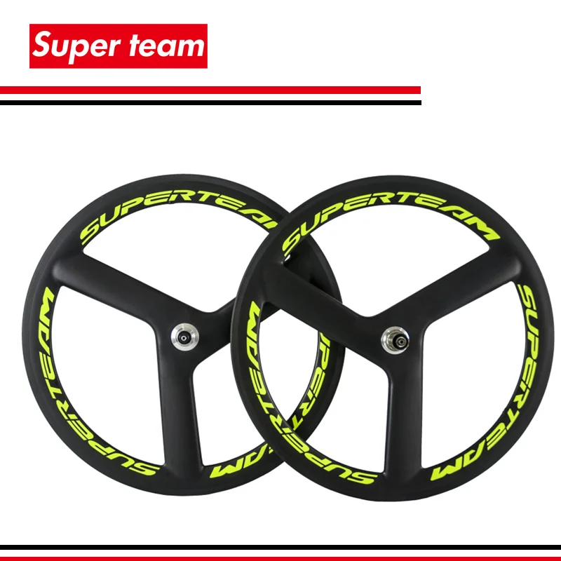 Superteam 1 pair of carbon clincher wheelset 700C tri spoke road wheel 3 spokes bicycle rims
Superteam 1 pair of carbon clincher wheelset 700C tri spoke road wheel 3 spokes bicycle rims