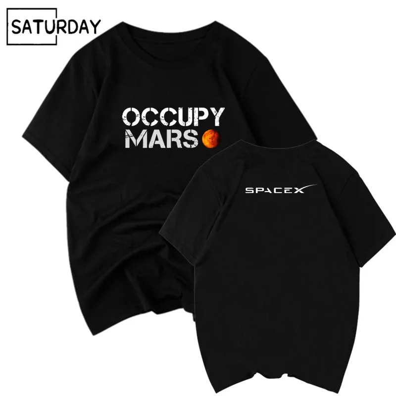 Мужская футболка Space X футболки Тесла повседневный Топ дизайн занимают Марс 100%