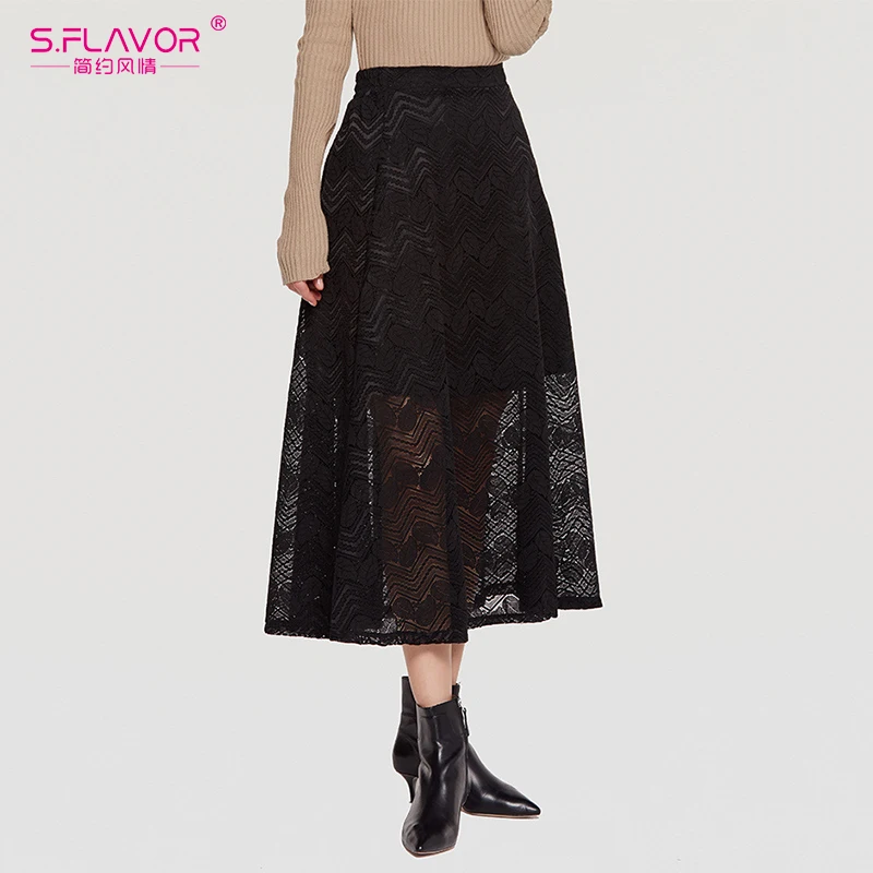 S.FLAVOR Women's Black Floral Lace Hollow Mid Skirt Vintage Lace Sexy Solid Skirt Mid Calf A Line Waist Autumn Winter skirt
S.FLAVOR Women's Black Floral Lace Hollow Mid Skirt Vintage Lace Sexy Solid Skirt Mid Calf A Line Waist Autumn Winter skirt