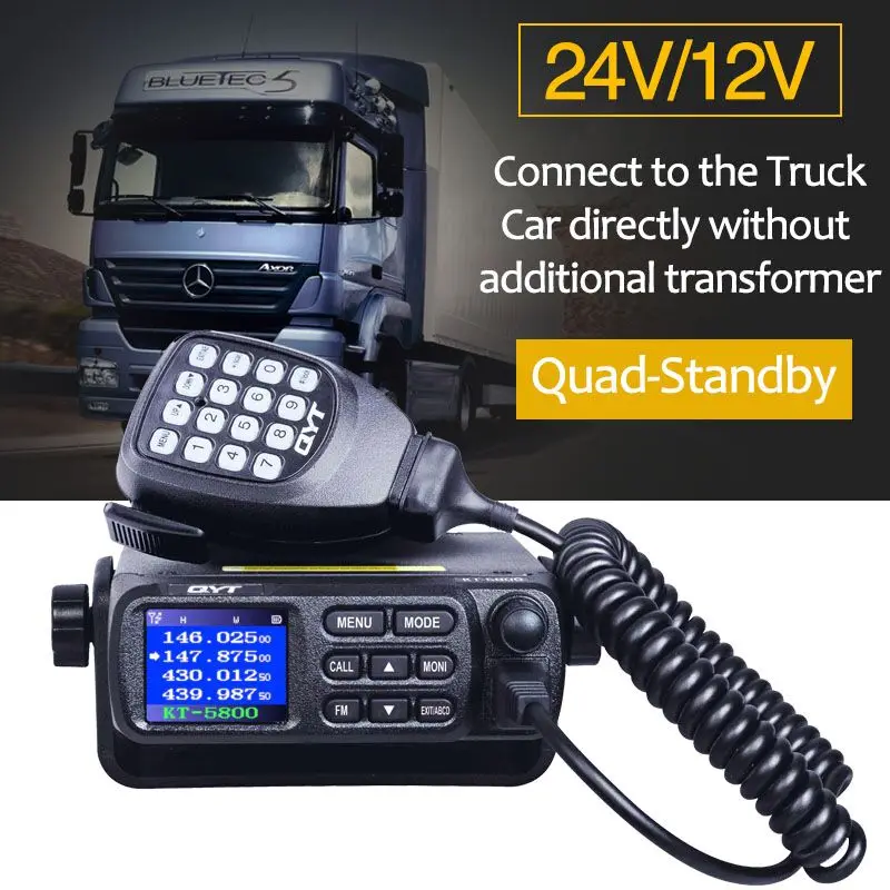 QYT KT-5800 12/24V Dual Band Quad-Standby Color Screen 25W VHF UHF ANI DTMF Mini Car Ham Radio Mobile Transceiver TrucK
QYT KT-5800 12/24V Dual Band Quad-Standby Color Screen 25W VHF UHF ANI DTMF Mini Car Ham Radio Mobile Transceiver TrucK