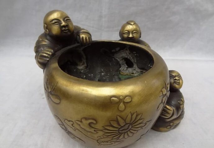 S3941 Chinese Pure Bronze Chinese 3 Kid Child Statue Flower Bowl Incense Burner Censer D0317
S3941 Chinese Pure Bronze Chinese 3 Kid Child Statue Flower Bowl Incense Burner Censer D0317