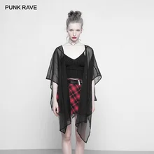 Punk rave 여성용 쉬폰 패션 다용도 목도리 suntan-proof wear coat 블랙 투명한 오픈 프론트 여성용 숄 탑스(China)