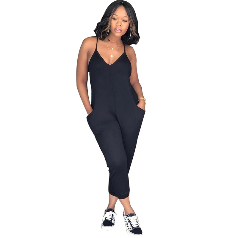 Casual Bodycon spaghetti strap Jumpsuits Women sleeveless jumpsuit combinaison femme Backless Overalls playsuit summer new Black | Женская