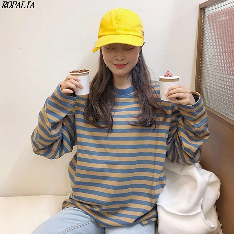 Korean Style Women's Casual Top O Neck Striped Long Sleeve Loose T-Shirt Color Block Retro Cotton T-Shirts
Korean Style Women's Casual Top O Neck Striped Long Sleeve Loose T-Shirt Color Block Retro Cotton T-Shirts