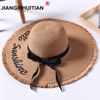 Handmade Weave Letter Sun Hats For Women Black Ribbon Lace Up Large Brim Straw Hat Outdoor Beach Summer Caps Chapeu Feminino
Handmade Weave Letter Sun Hats For Women Black Ribbon Lace Up Large Brim Straw Hat Outdoor Beach Summer Caps Chapeu Feminino