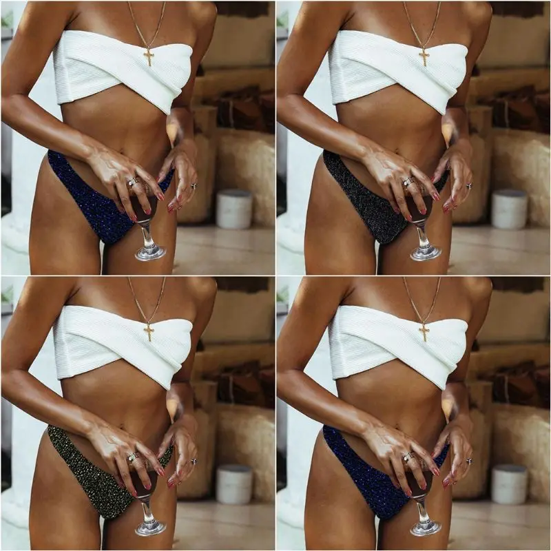 Bikini Set Off The Shoulder Strapless Irregular Cross Front Bandeau Glitter Metallic Thong Color Block Patchwork Swimsuit
Bikini Set Off The Shoulder Strapless Irregular Cross Front Bandeau Glitter Metallic Thong Color Block Patchwork Swimsuit