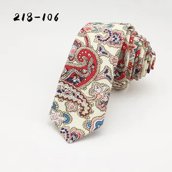 

Men's White Ties Skinny Linen Flower Paisley Ties Slim Narrow Necktie Ties Vintage Printed Neckwear Casual