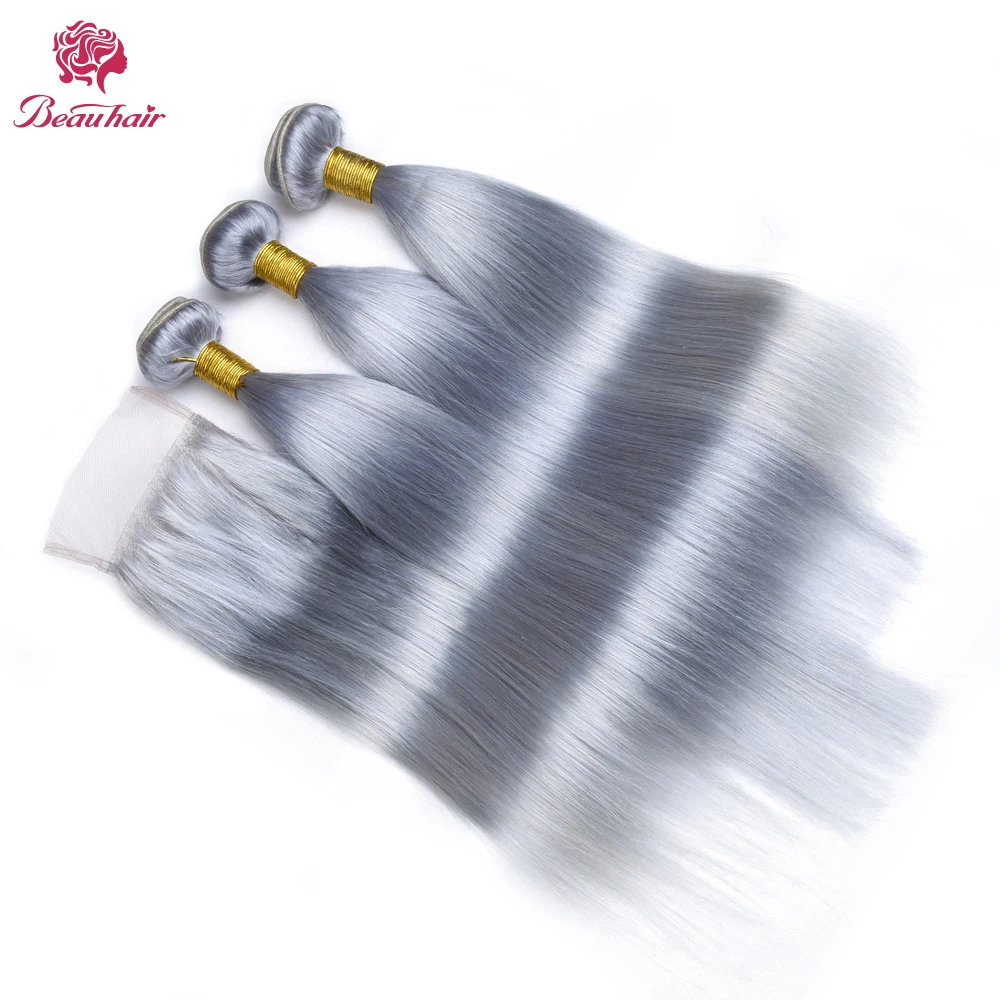 Beau Hair Peruvian Straight Hair Human Hair With Closure Non Remy 3 Pcs Pure Silver Grey Straight Hair Bundles With Lace Closure 
Beau Hair Peruvian Straight Hair Human Hair With Closure Non Remy 3 Pcs Pure Silver Grey Straight Hair Bundles With Lace Closure