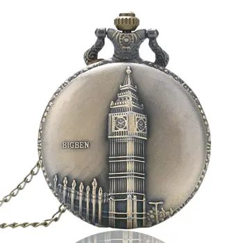 

Vintage Pocket Watches Copper Big Ben London Retro Quartz Watches Hour Necklace Pendant Chain for Men Women Fob Clock Gifts