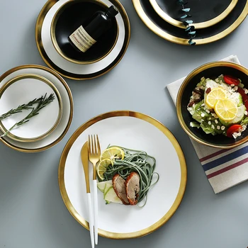 8inch/10 1/2inch Dinner plate gold inlay snack dishes luxury gold edges white/black plates dinnerware kitchen rice plate black
8inch/10 1/2inch Dinner plate gold inlay snack dishes luxury gold edges white/black plates dinnerware kitchen rice plate black