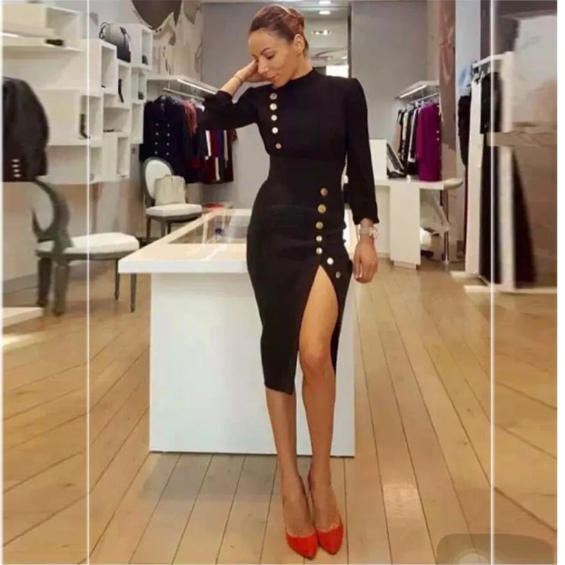 2019 European and American Star Lion Head Metal Button Split Dress Black Fashion Dress Women Clothes Casual Button Full Dress
2019 European and American Star Lion Head Metal Button Split Dress Black Fashion Dress Women Clothes Casual Button Full Dress