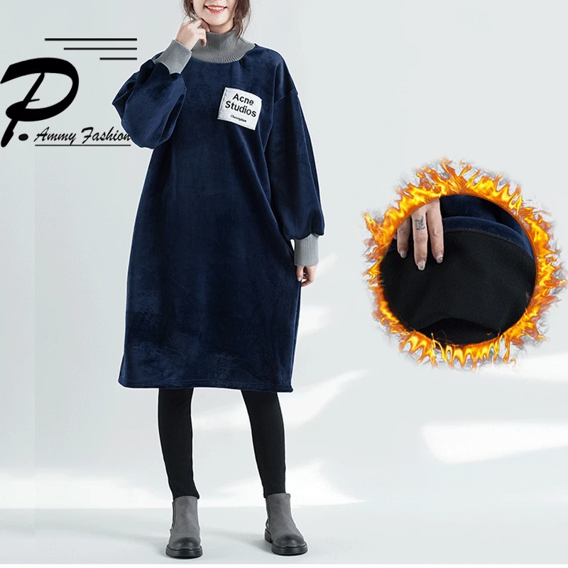 Women's Fleece Lining Thicken Velvet Warm Plus Size Sweatshirt Dress 2017 Winter Turtleneck Lantern Sleeve Loose Pullover Tunic
Women's Fleece Lining Thicken Velvet Warm Plus Size Sweatshirt Dress 2017 Winter Turtleneck Lantern Sleeve Loose Pullover Tunic