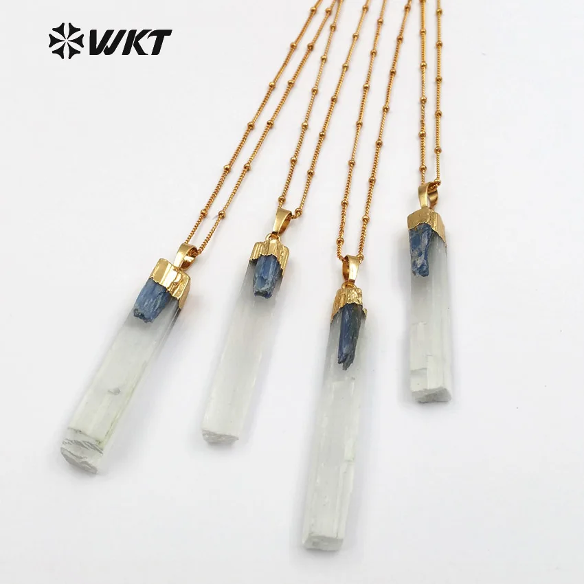 WT-N1128 Wholesale Design Natural selenite with blue kynite charm Necklace Pendant with Pinch chain Fashion Women Jewelry
WT-N1128 Wholesale Design Natural selenite with blue kynite charm Necklace Pendant with Pinch chain Fashion Women Jewelry