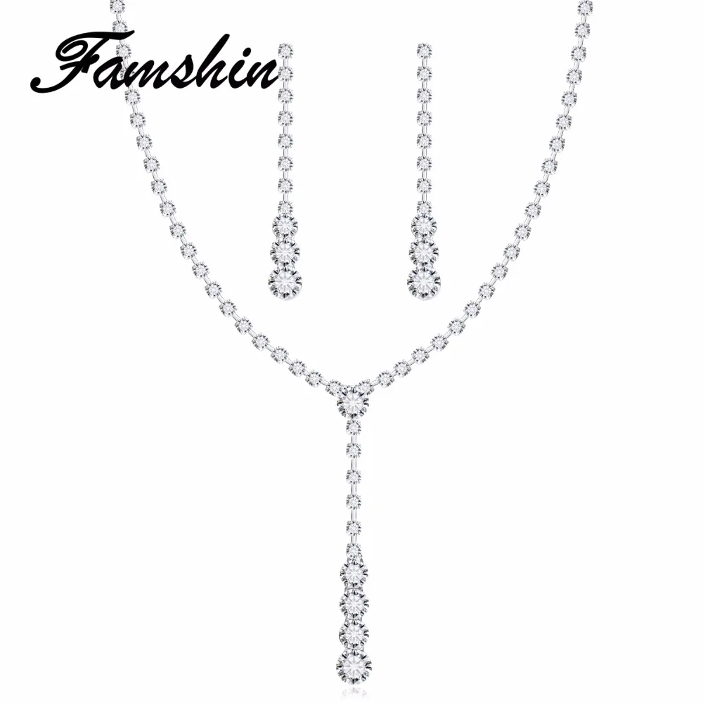 FAMSHIN Fashion Hot Silver Celebrity Style Drop Crystal Necklace Earrings Set Bridal Bridesmaid Wedding Jewelry Sets
FAMSHIN Fashion Hot Silver Celebrity Style Drop Crystal Necklace Earrings Set Bridal Bridesmaid Wedding Jewelry Sets