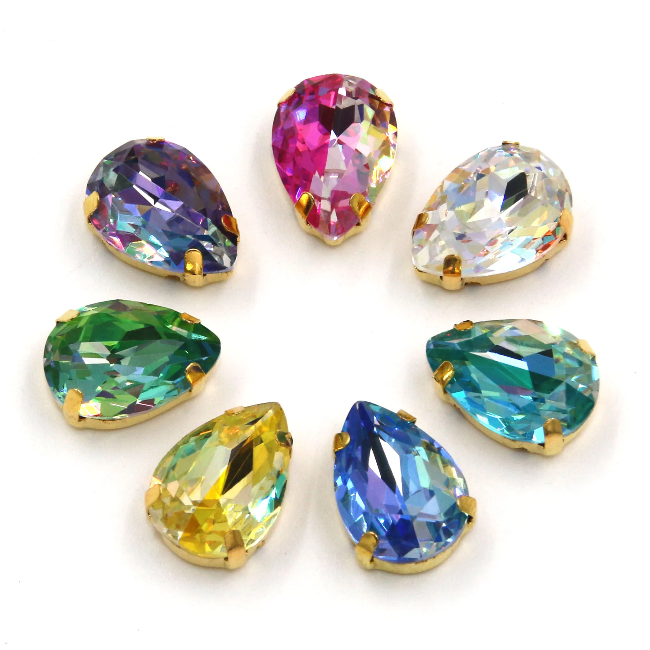 Free shipping gold base Teardrop shape laser glass crystal sewing claw rhinestones for wedding dress clothing decoration
Free shipping gold base Teardrop shape laser glass crystal sewing claw rhinestones for wedding dress clothing decoration