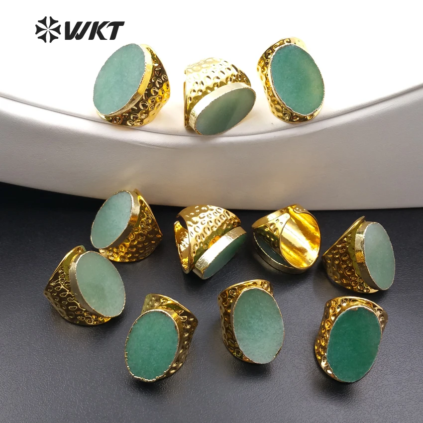 WT-R270 Wholesale Fashion Gold Color Natural Green chalcedony Rings, Unique Design Cigar Band Ring For Women Adjustable Size
WT-R270 Wholesale Fashion Gold Color Natural Green chalcedony Rings, Unique Design Cigar Band Ring For Women Adjustable Size