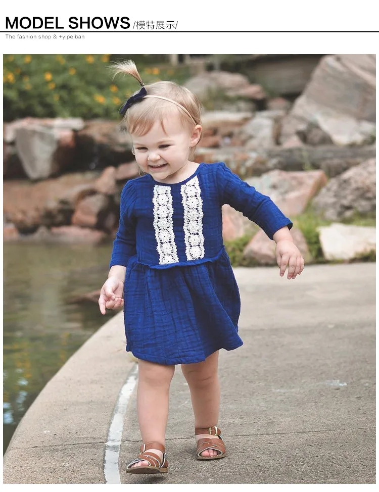 Mother nest Lone Sleeves Baby Girl Lace Dress Dark Blue Linen Cute Newborn Clothes Dresses Children Simple Cotton 1st Birthday (17)
