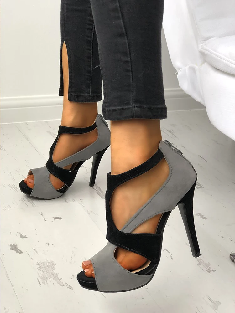 

LAPOLAKA big size 43 Cutout Splicing Peep Toe Stiletto thin heeled Sandals high heels fashion 2019 Sexy party Women Shoes Woman