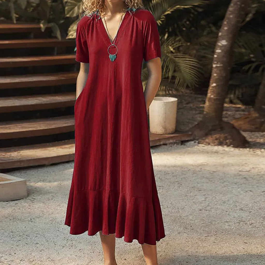 2019 Fashion Sexy Casual Women's Solid Short Sleeve V-Neck Casual Mid-Calf Dress Summer Long Dress
2019 Fashion Sexy Casual Women's Solid Short Sleeve V-Neck Casual Mid-Calf Dress Summer Long Dress