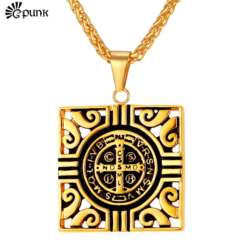 Square Totem Necklaces & Pendants For Men Stainless Steel Gold color Saint Benedict Medal Cross Religious Jewelry P2165G
Square Totem Necklaces & Pendants For Men Stainless Steel Gold color Saint Benedict Medal Cross Religious Jewelry P2165G