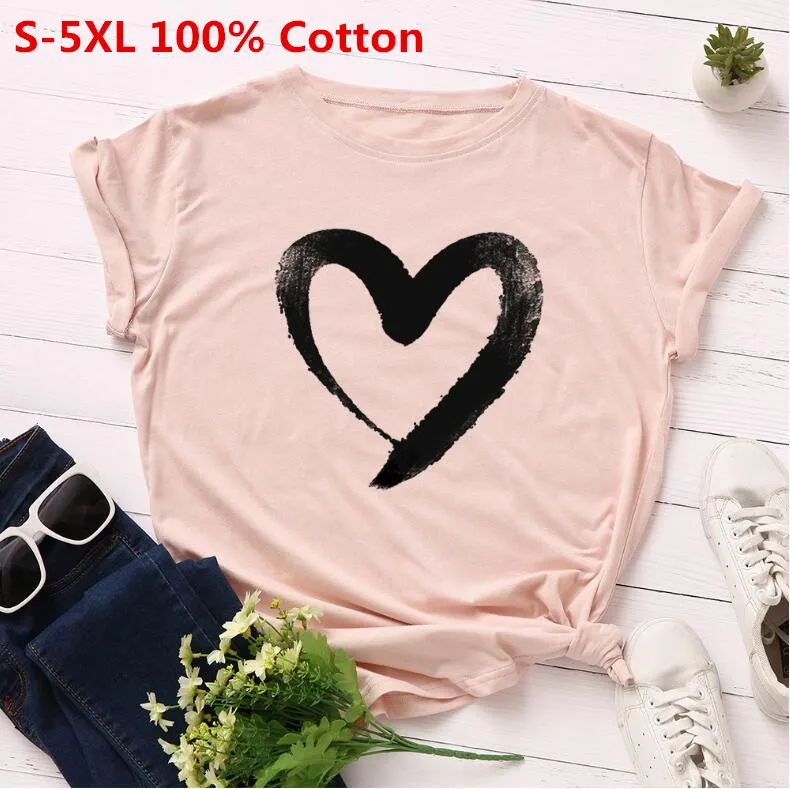 100% Cotton Women Summer Fashion Creative Heart Pattern T-shirt Short sleeve O-neck Tee Tops Casual Ladies Plus size Loose Shirt
100% Cotton Women Summer Fashion Creative Heart Pattern T-shirt Short sleeve O-neck Tee Tops Casual Ladies Plus size Loose Shirt