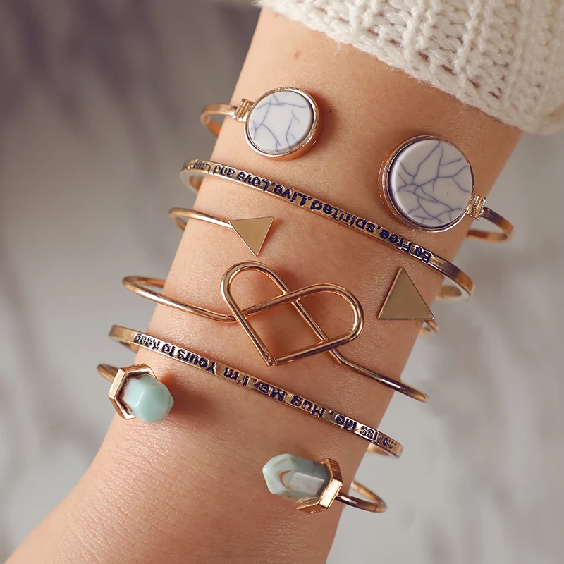 Tocona 6pcs/set Punk Gold Open Stone Gem Crystal Heart Triangle Multilayer Cuff Bracelet Bangle Set For Women Charm Carved Gift
Tocona 6pcs/set Punk Gold Open Stone Gem Crystal Heart Triangle Multilayer Cuff Bracelet Bangle Set For Women Charm Carved Gift