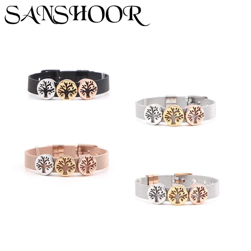 SANSHOOR Stainless Steel Women Mesh Bracelet Set With Tree Pattern Slides Charms 10mm Mesh Bangles For Different Occassion
SANSHOOR Stainless Steel Women Mesh Bracelet Set With Tree Pattern Slides Charms 10mm Mesh Bangles For Different Occassion