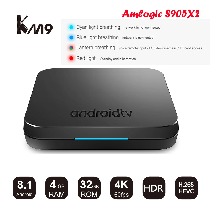 MECOOL KM9 Android 9.0 Smart TV Box Amlogic S905X2 Quad Core 4GB DDR4 RAM 32GB ROM 2.4G/5.8G WiFi Bluetooth 4.1 4K Set Top box
MECOOL KM9 Android 9.0 Smart TV Box Amlogic S905X2 Quad Core 4GB DDR4 RAM 32GB ROM 2.4G/5.8G WiFi Bluetooth 4.1 4K Set Top box