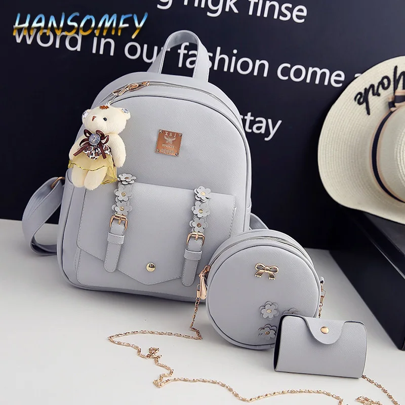 HANSOMFY Backpack female Korean version of the new pu leather simple versatile mother bag college wind Three-piece bag LZ-63
HANSOMFY Backpack female Korean version of the new pu leather simple versatile mother bag college wind Three-piece bag LZ-63