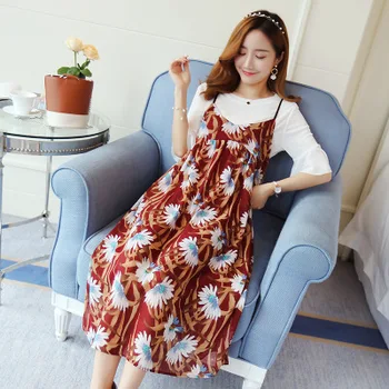 Pregnant women Summer New Korean T-shirt + Sling Chiffon Printing dress two-set Fashion Holiday Beach dress maternity dresses
Pregnant women Summer New Korean T-shirt + Sling Chiffon Printing dress two-set Fashion Holiday Beach dress maternity dresses