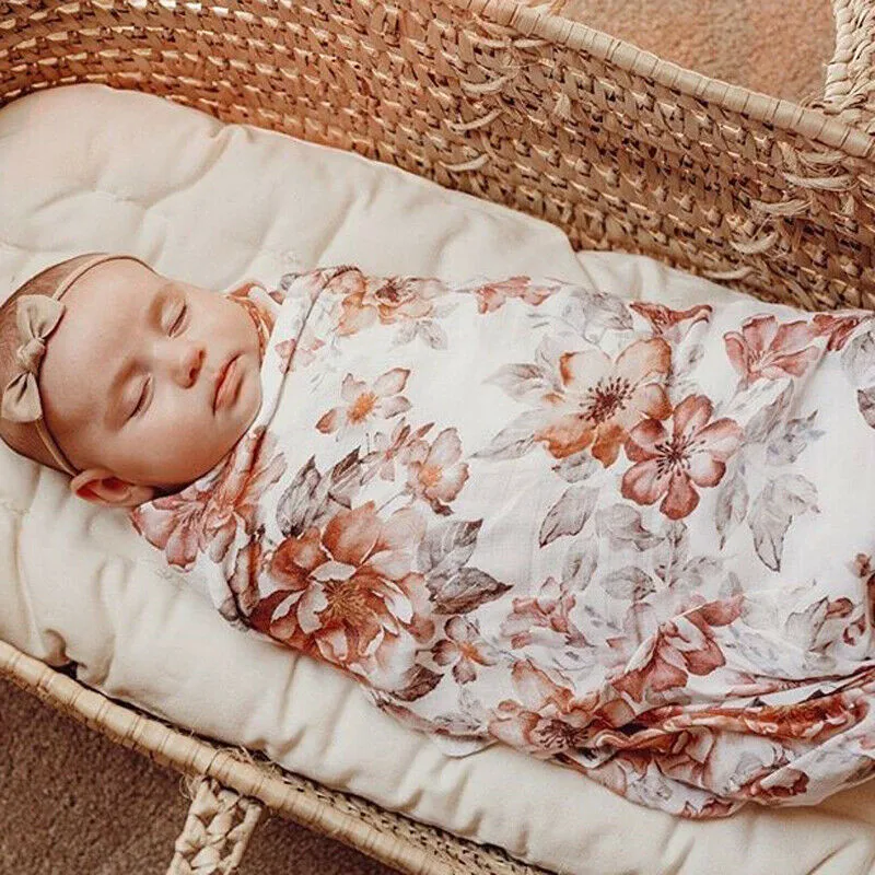 Фото Хлопковое Пеленальное Одеяло из муслина с цветочным рисунком для новорожденных