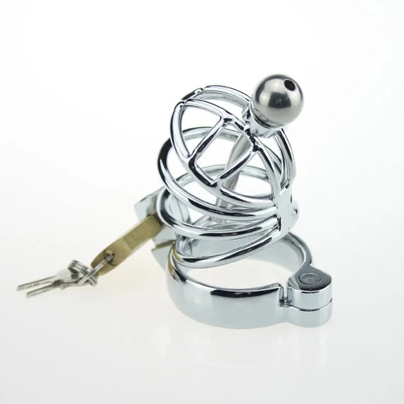 Short Stainless Steel Chastity Belt Cock Cage With Removeable Hollow Urethral Sound Catheter 3 Size Penis Ring Sex Toys For Man