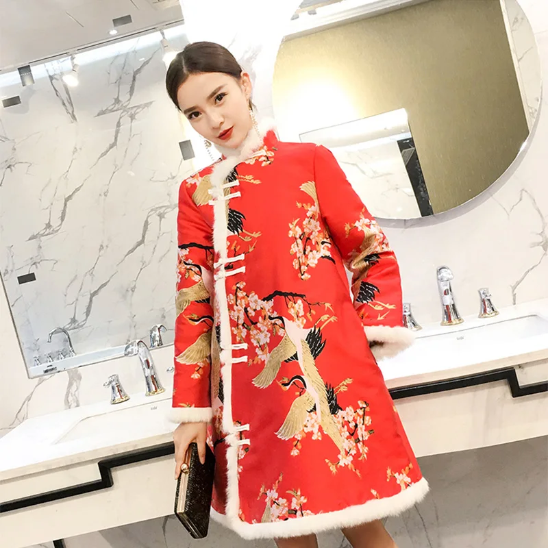 RED Chinese New Year Cheongsam Winter Women Cotton-Padded Warm Dress Gown Printed Long Sleeve Traditional Qipao Size S M L XL
RED Chinese New Year Cheongsam Winter Women Cotton-Padded Warm Dress Gown Printed Long Sleeve Traditional Qipao Size S M L XL