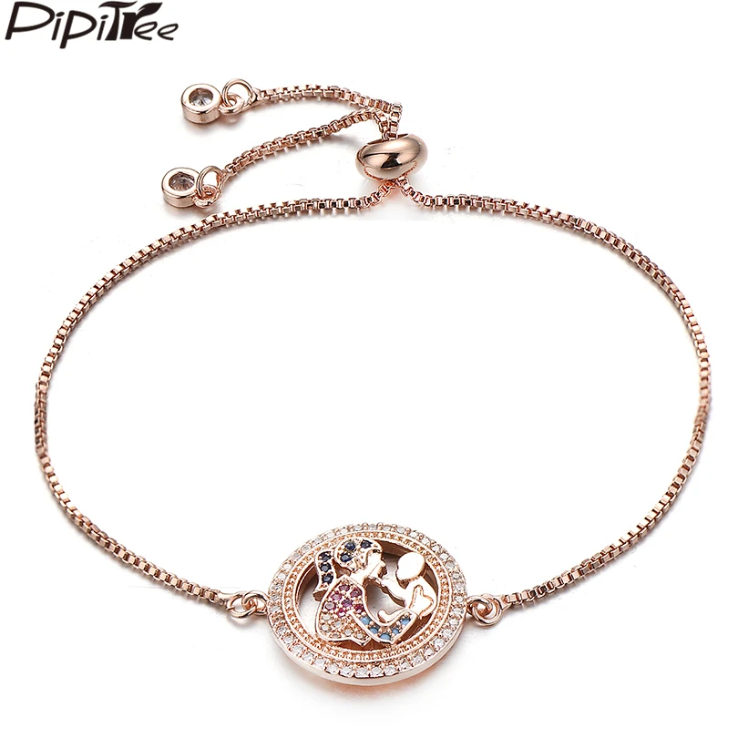 Pipitree Round Circle CZ Zircon Mom and Baby Charm Bracelet with Zircon Stones on Border Chain Bracelets & Bangles Women Jewelry
Pipitree Round Circle CZ Zircon Mom and Baby Charm Bracelet with Zircon Stones on Border Chain Bracelets & Bangles Women Jewelry