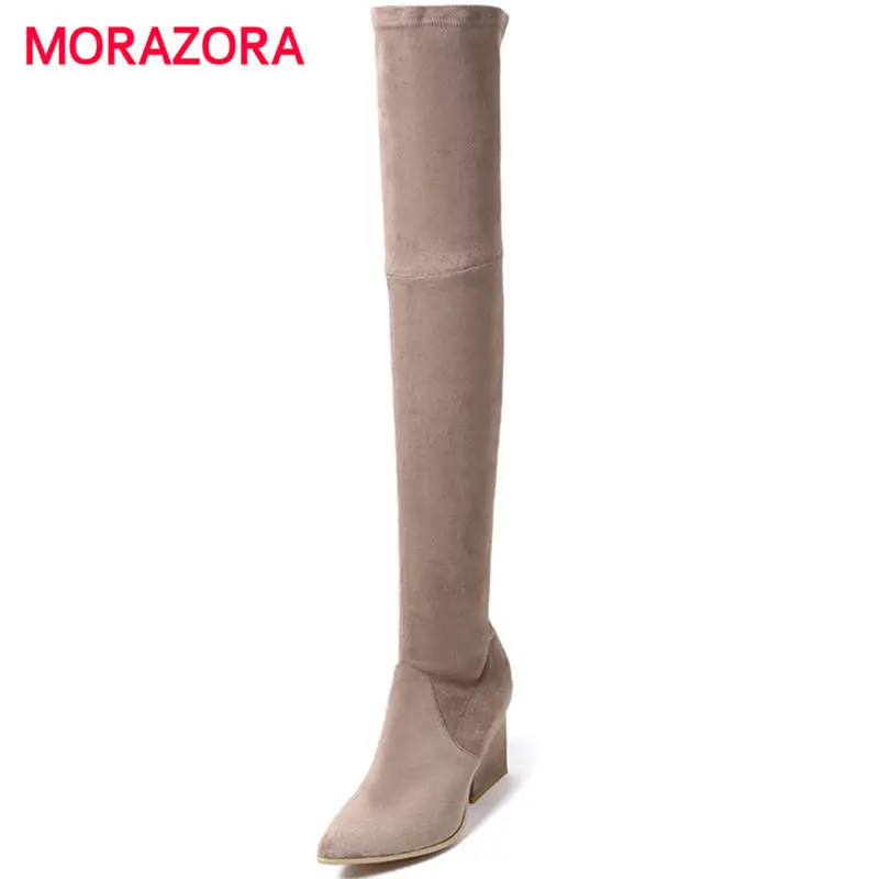 MORAZORA big size fashion pointed toe high heel women boots autumn winter square heel knight boots elegant over the knee boots