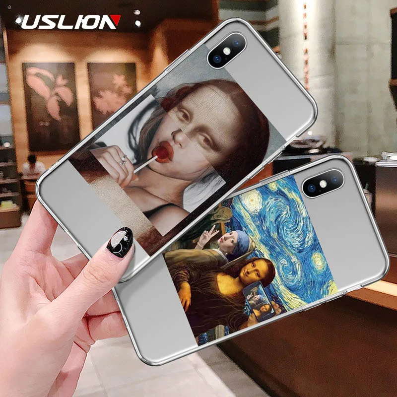 USLION Funny Art Abstract Phone Case For iPhone X XR XS Max 7 8 6 6s Plus 5 5s SE Silicone Cases Statue Soft TPU Back Cover |