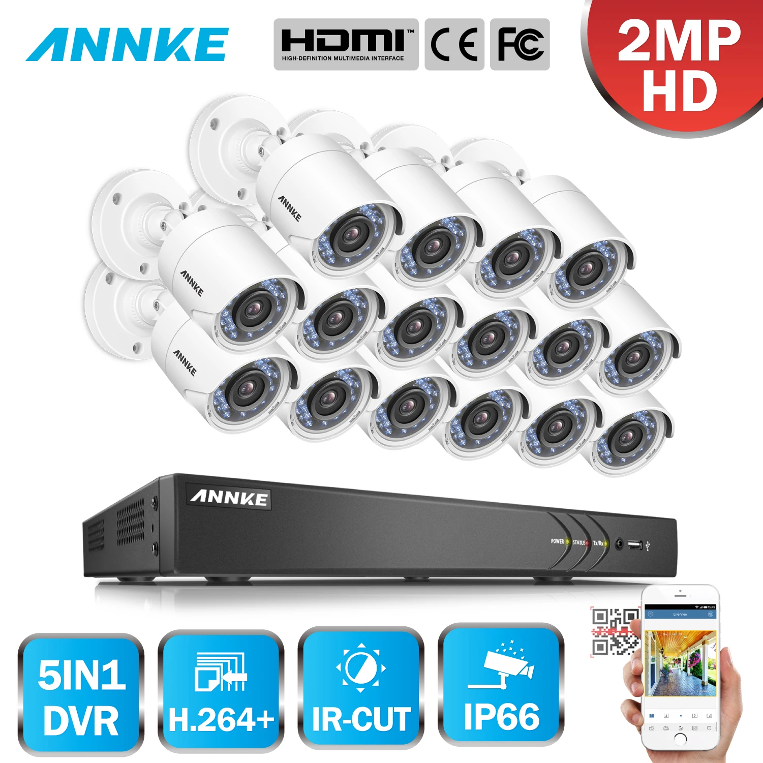 ANNKE 1080P 16ch Security Surveillance System 5in1 3MP HDMI DVR 16pcs 2MP HD Smart IR Day Night Vision Weatherproof CCTV Camera
ANNKE 1080P 16ch Security Surveillance System 5in1 3MP HDMI DVR 16pcs 2MP HD Smart IR Day Night Vision Weatherproof CCTV Camera