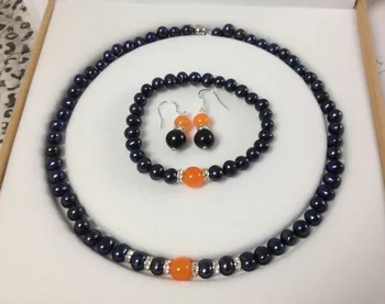 Hot free shipping new fashion Black Akoya Cultured Pearl Orange chalcedony bracelets round beads necklace earrings set BV439
Hot free shipping new fashion Black Akoya Cultured Pearl Orange chalcedony bracelets round beads necklace earrings set BV439