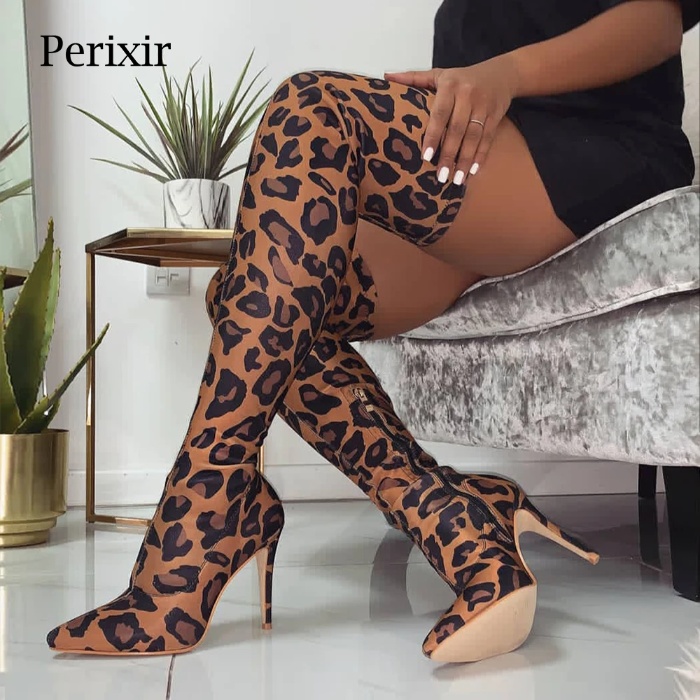 Perixir Women Over the Knee Boots Sexy Leopard Stretch Fabric High Boots Pointed Toe Women Shoes Thin High Heels Boots 11 cm
Perixir Women Over the Knee Boots Sexy Leopard Stretch Fabric High Boots Pointed Toe Women Shoes Thin High Heels Boots 11 cm