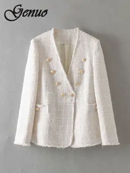 Genuo women elegant white coat double breasted V neck buttons jacket office wear female casual outwear top blusas
Genuo women elegant white coat double breasted V neck buttons jacket office wear female casual outwear top blusas