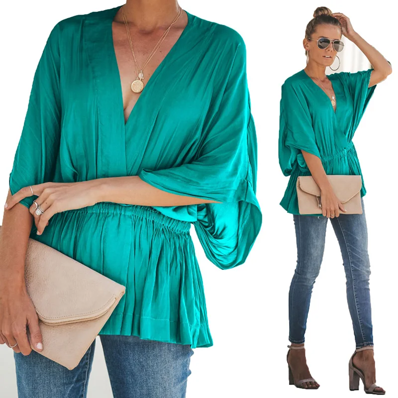 Nagodo Women Blouses 2019 New Summer V-neck Loose Blouse Shirt Casual Bat Sleeve Slim High Waist Tops Blusas roupa feminina
Nagodo Women Blouses 2019 New Summer V-neck Loose Blouse Shirt Casual Bat Sleeve Slim High Waist Tops Blusas roupa feminina