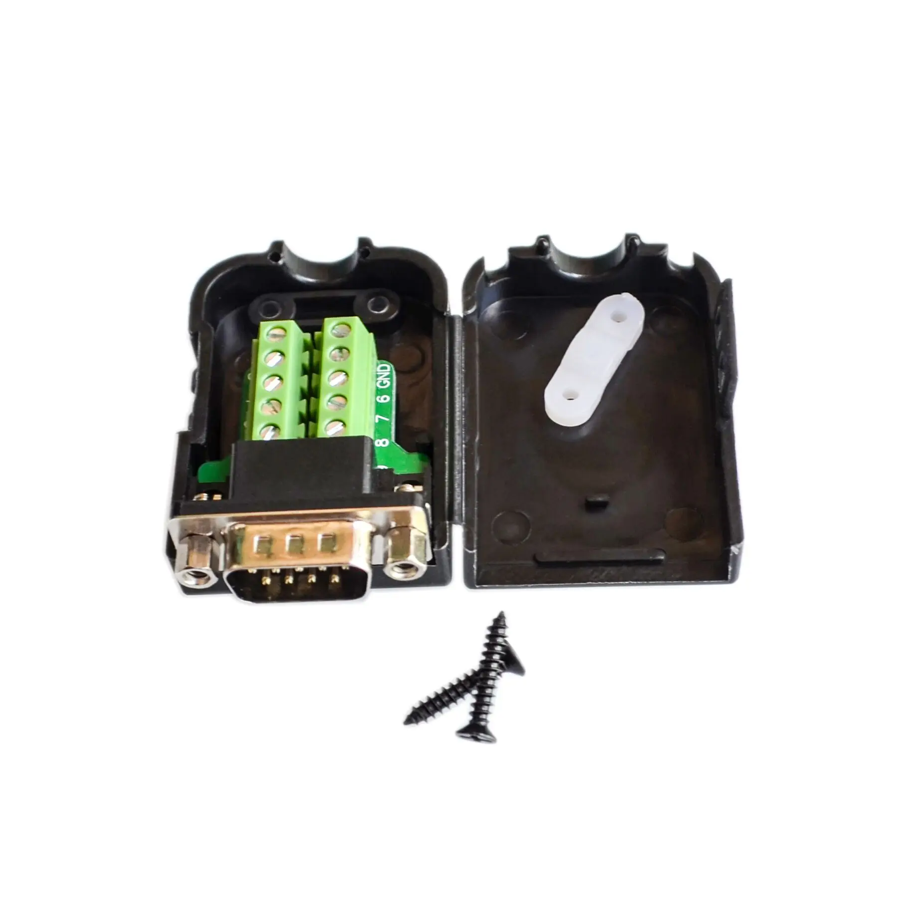 DB9 serial COM transfer-free solder terminals RS232 male connector with back side screw DIY
DB9 serial COM transfer-free solder terminals RS232 male connector with back side screw DIY