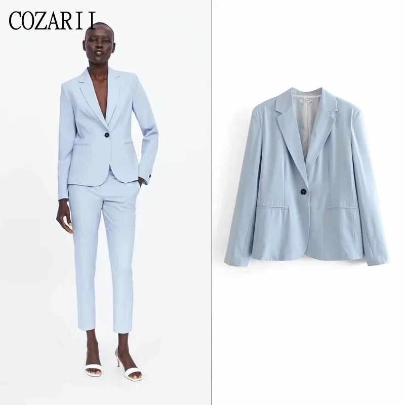 COZARII blazer mujer 2019 women solid notched collar pockets full sleeve single button casual style women blazers
COZARII blazer mujer 2019 women solid notched collar pockets full sleeve single button casual style women blazers