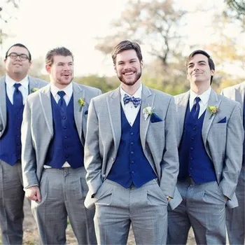 2018 Classic light Gray Wedding Groom mens suit Tuxedos Three Piece Royal Blue Vest Custom Made Men Suits (Jacket+Vest+Pants)
2018 Classic light Gray Wedding Groom mens suit Tuxedos Three Piece Royal Blue Vest Custom Made Men Suits (Jacket+Vest+Pants)