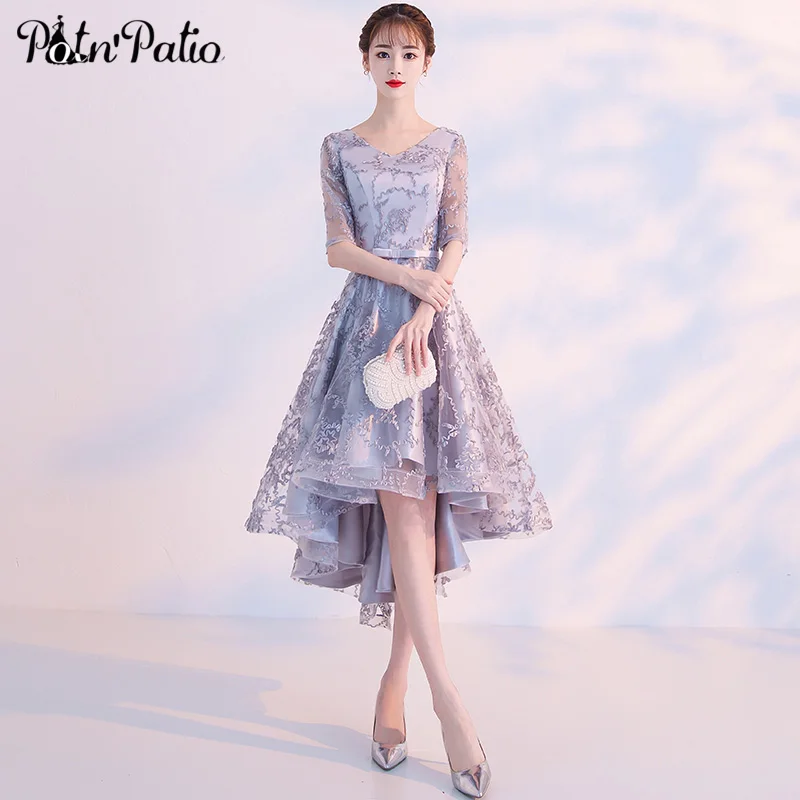 Sliver Gray Lace Short Evening Dresses Elegant V-neck Ball Gown High Low Prom Dresses 2019 Plus Size Evening Gown With Sleeves
Sliver Gray Lace Short Evening Dresses Elegant V-neck Ball Gown High Low Prom Dresses 2019 Plus Size Evening Gown With Sleeves