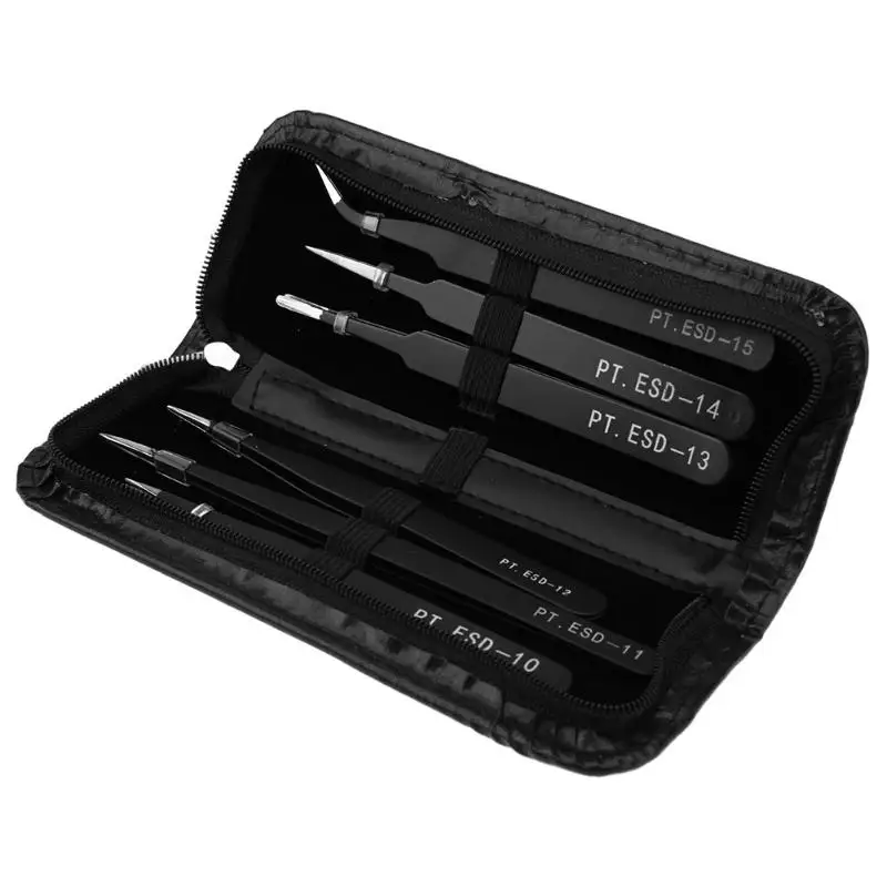 6pcs Stainless steel tweezers Black anti-static tweezers Fashion Nail Tools Set Multifunction Manicure Tool with Bag
6pcs Stainless steel tweezers Black anti-static tweezers Fashion Nail Tools Set Multifunction Manicure Tool with Bag