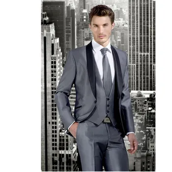 Men's suit custom size coat + pants + vest, tie Groom Tuxedos Grey Groomsmen Peak Black Lapel Best Man Suit Bridegroom Suits
Men's suit custom size coat + pants + vest, tie Groom Tuxedos Grey Groomsmen Peak Black Lapel Best Man Suit Bridegroom Suits